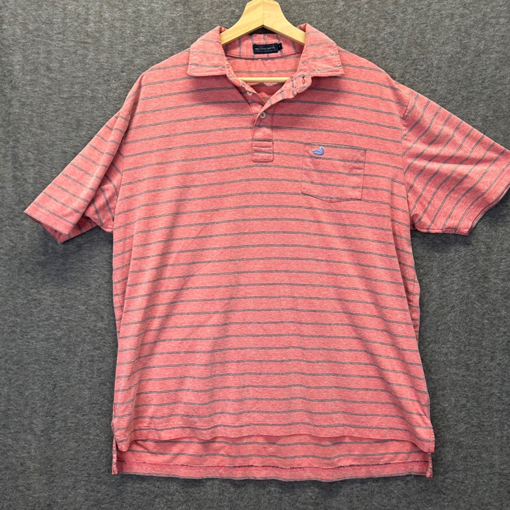 Southern Marsh Men XL Polo Shirt Red Navy Striped Short Sleeve Chest Pocket Logo
